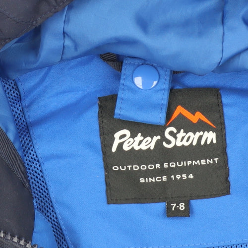 Peter Storm Boys Blue Rain Coat Jacket, Hooded Waterproof 7-8