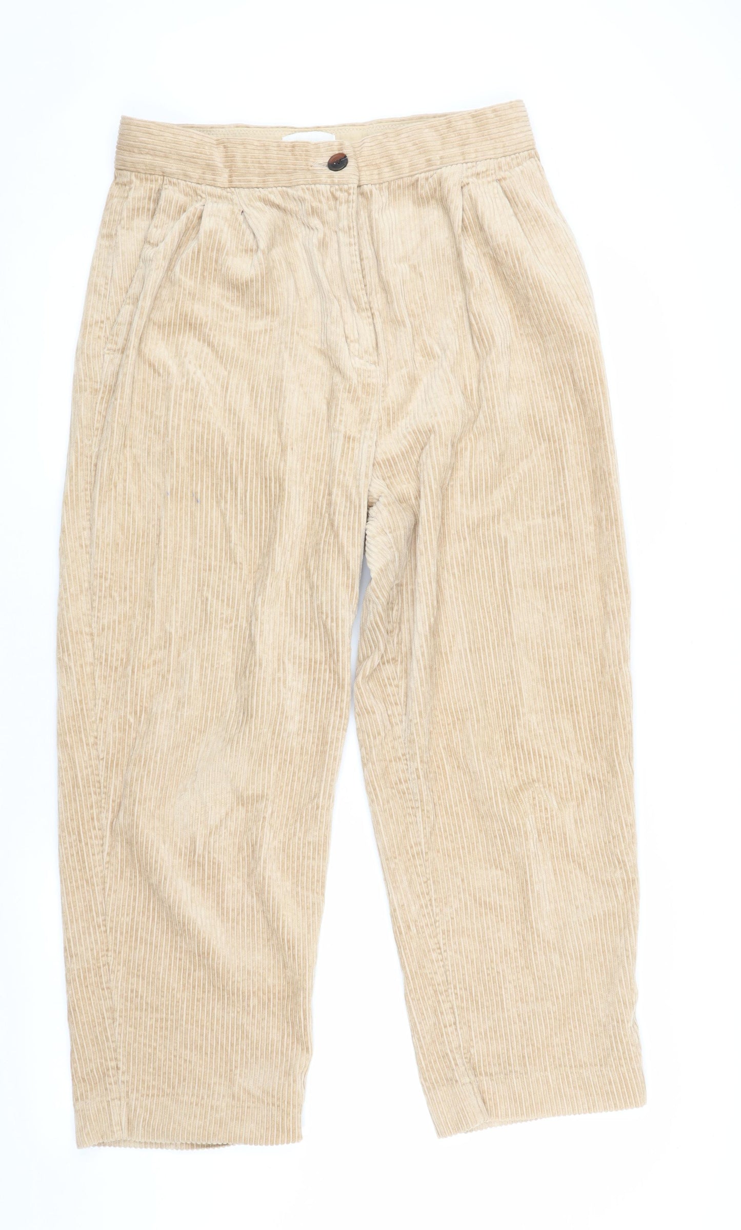 H&M Beige Corduroy Cropped Trousers Women Size 14