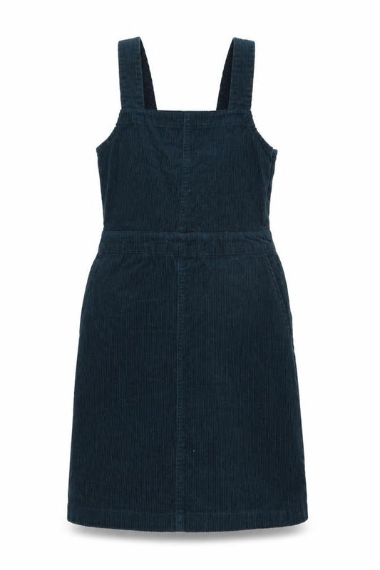 Front view of Dorothy Perkins Women's Blue Corduroy Pinafore Dress, size 8