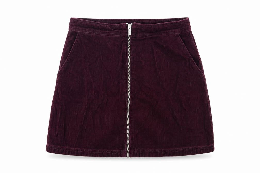 Front view of New Look Women's Red Corduroy Zip Skirt, size 10