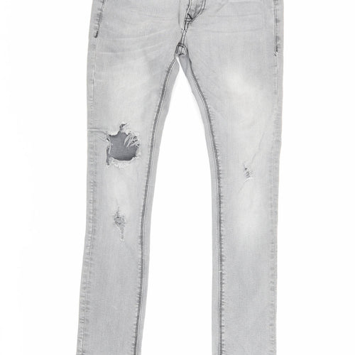 River Island Slim Fit Grey Distressed Skinny Jeans