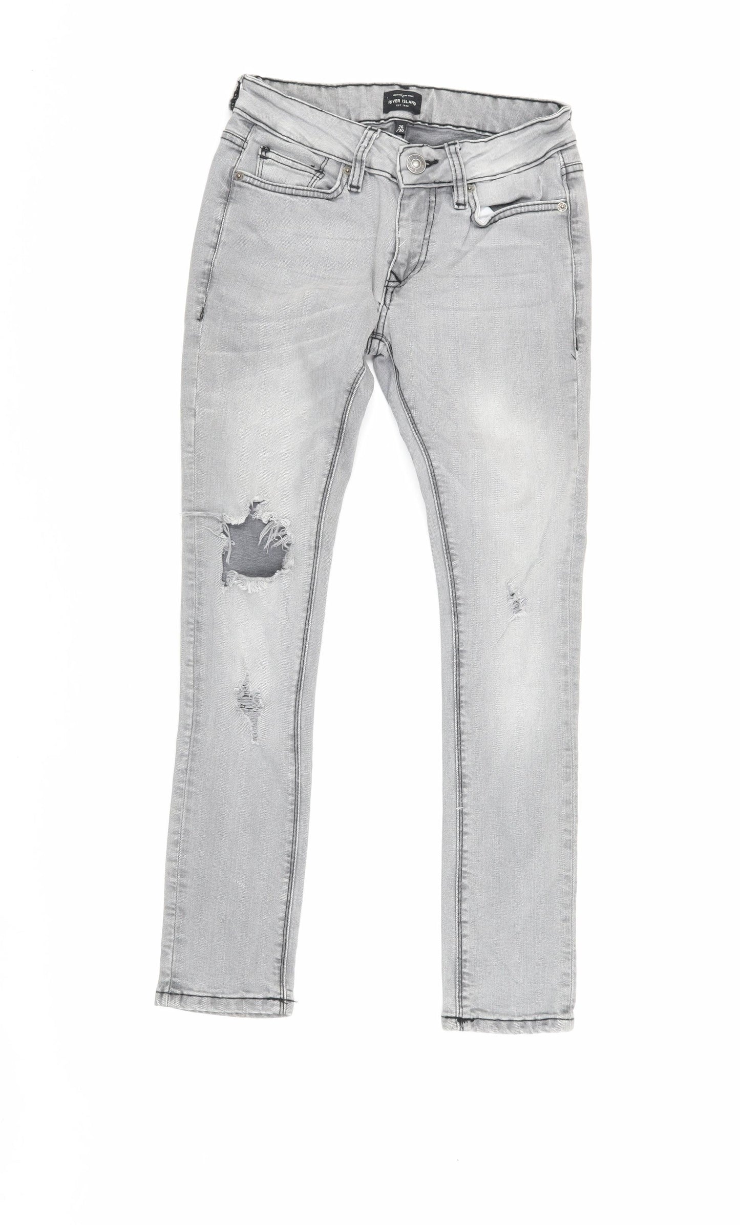 River Island Slim Fit Grey Distressed Skinny Jeans