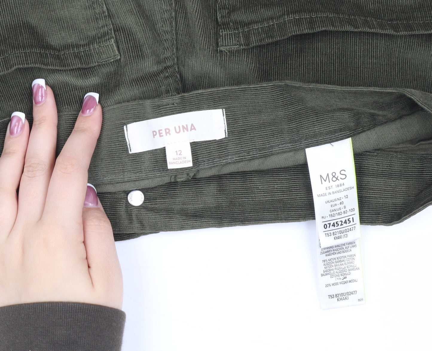 Marks and Spencer Women's Green Corduroy Trousers, Size 12
