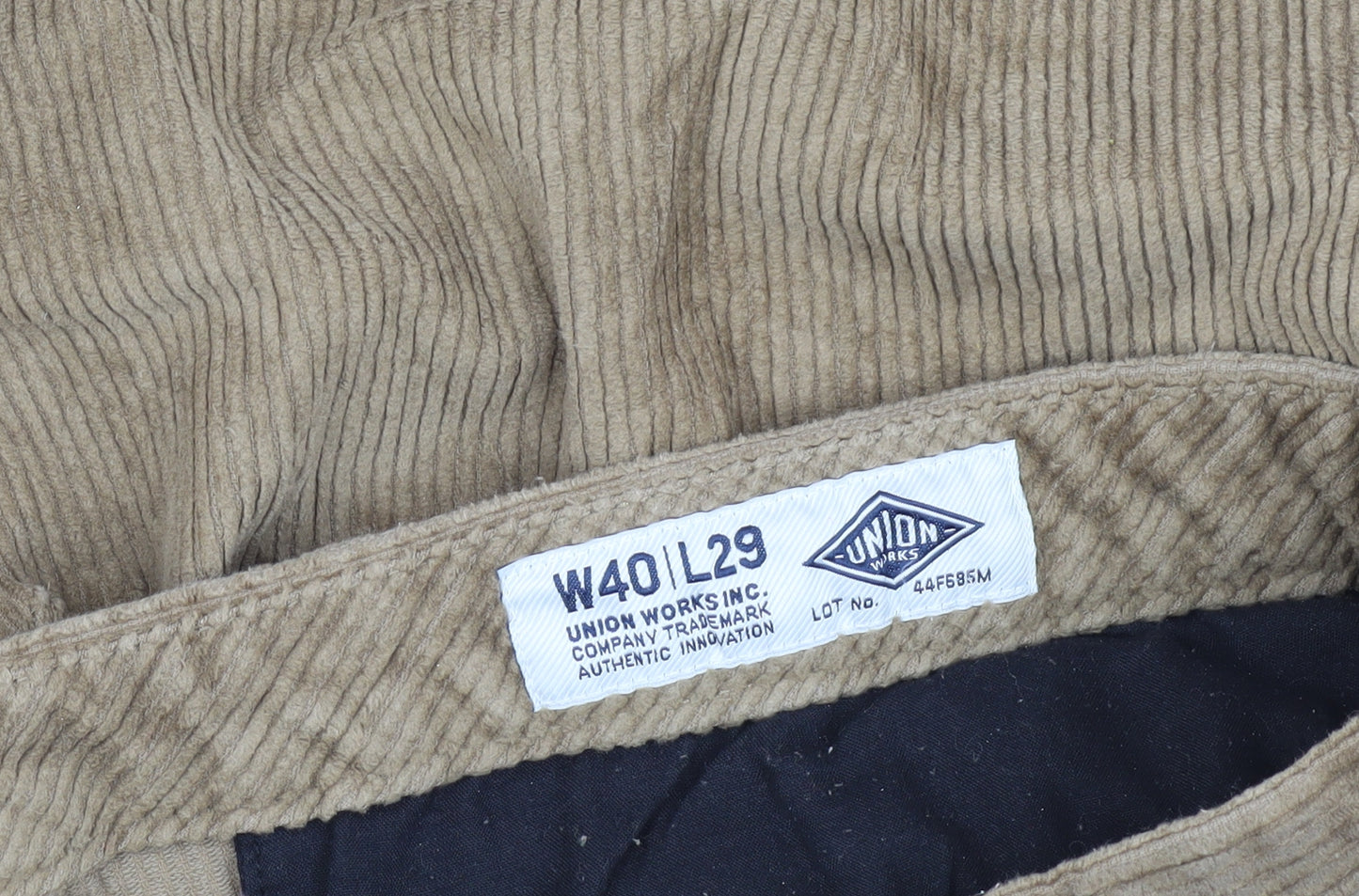 Union Works Men's Brown Corduroy Trousers Size 40