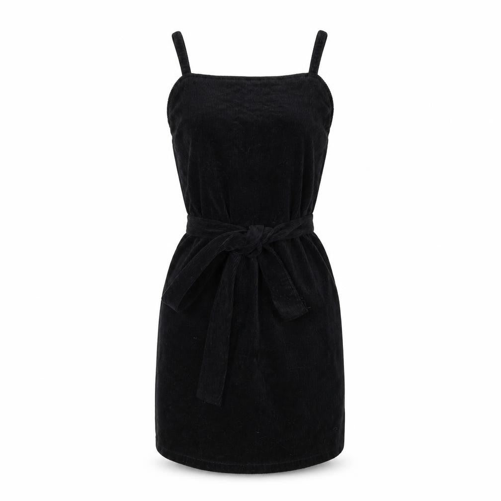 Front view of PRETTYLITTLETHING Black Corduroy Women's Dress, size 6