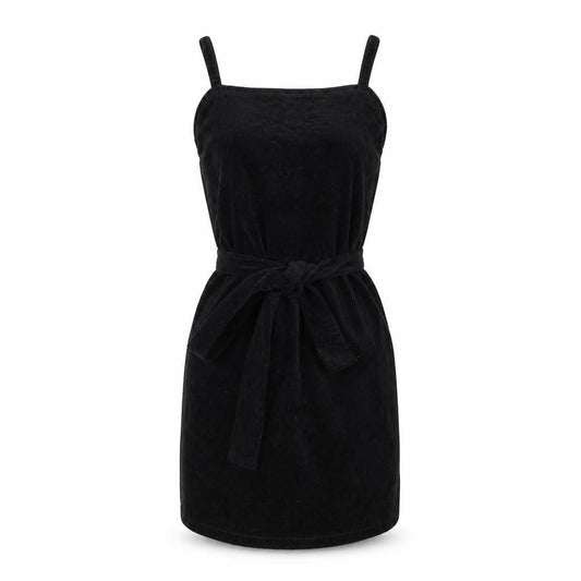 Front view of PRETTYLITTLETHING Black Corduroy Women's Dress, size 6