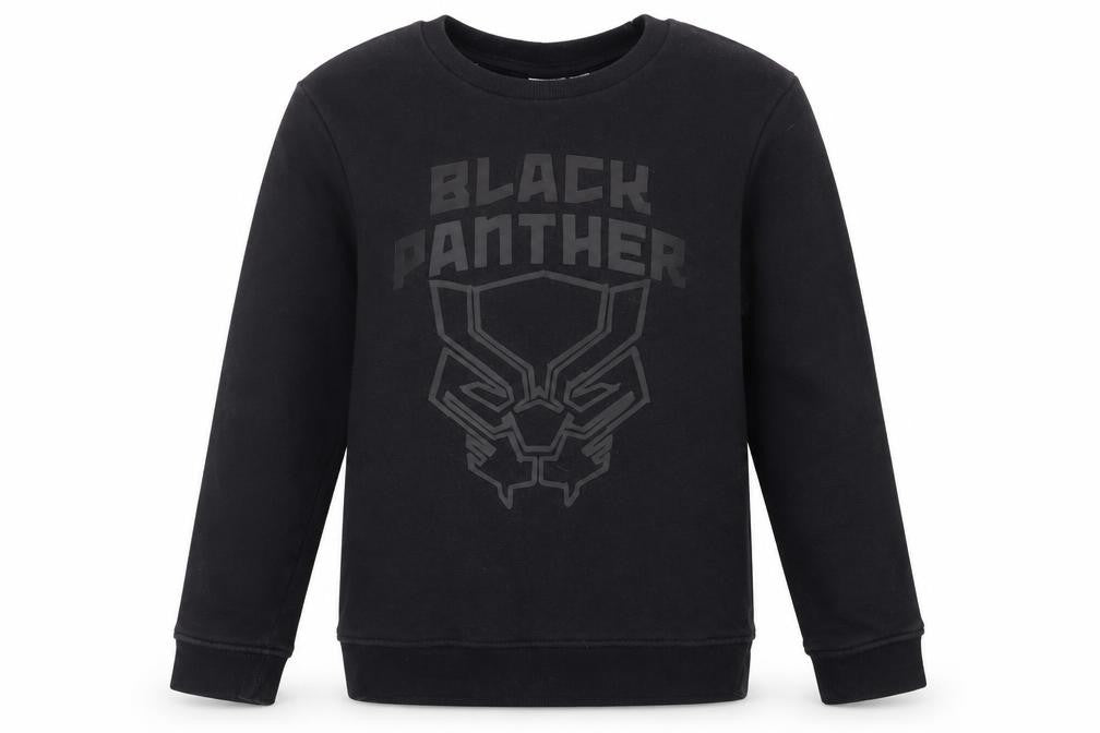 Front view of Marvel boys’ black panther sweatshirt, black, 9-10 years, pullover