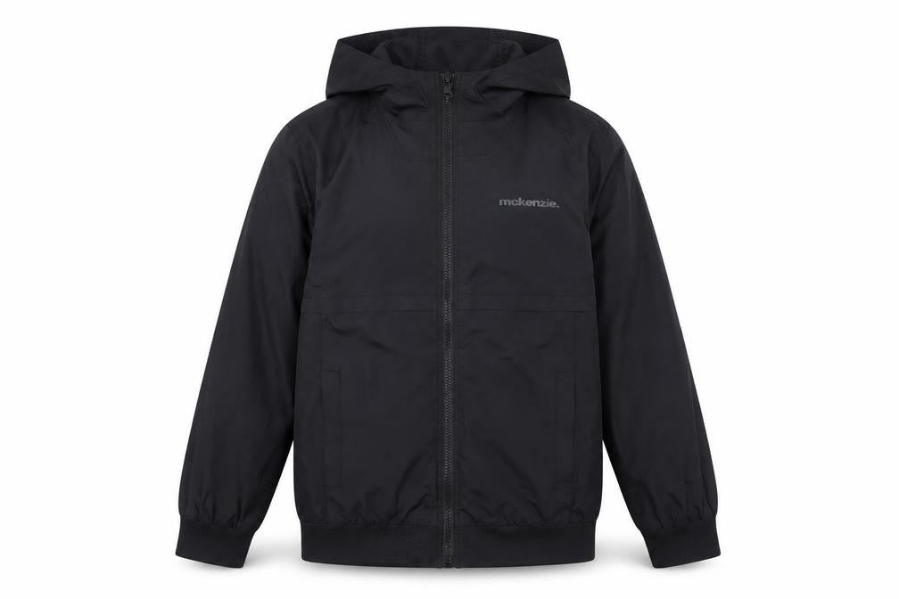 Front view of McKenzie boys’ black jacket 2-3 years hooded windbreaker