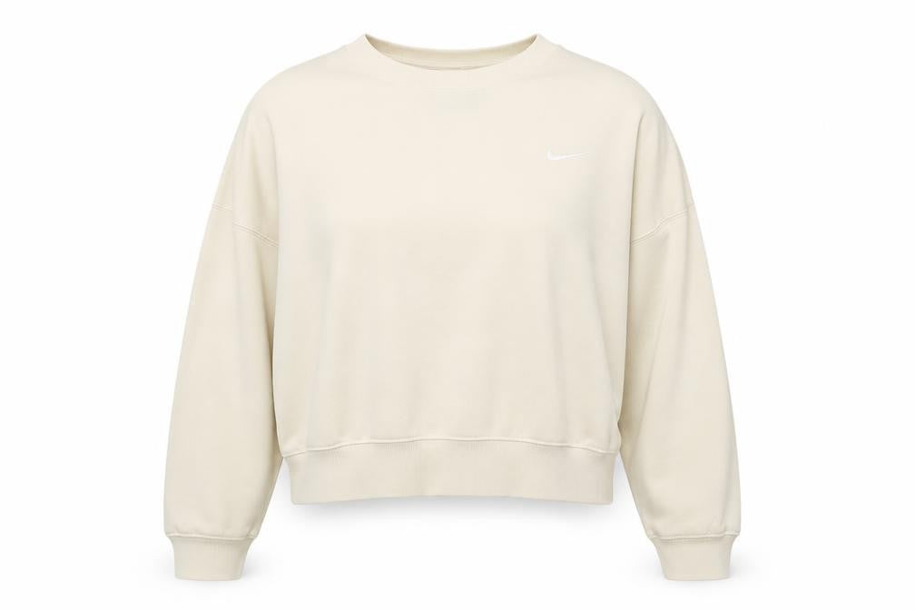 Front view of Nike Women's Ivory Pullover Sweatshirt, size L, Logo Accent