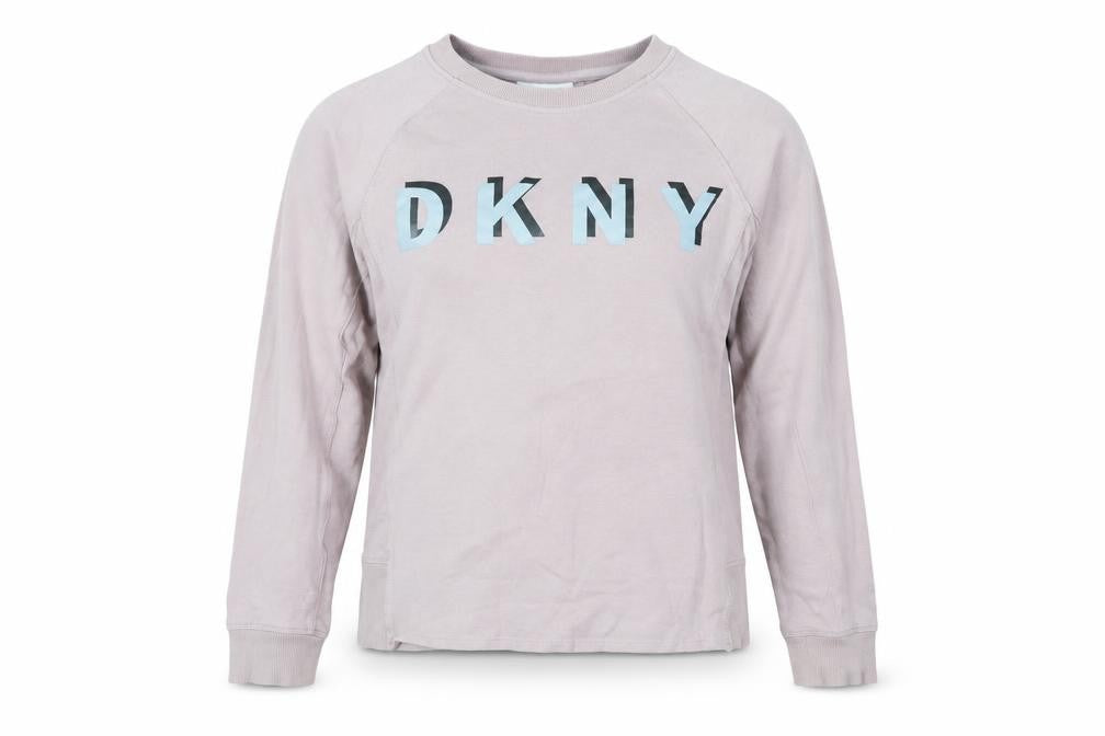 Front view of DKNY Women's Beige Logo Sweatshirt, size S