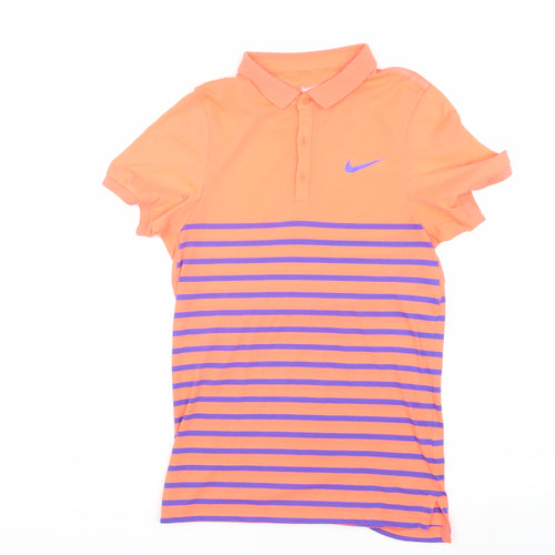 Nike Men's Orange Striped Polo XS