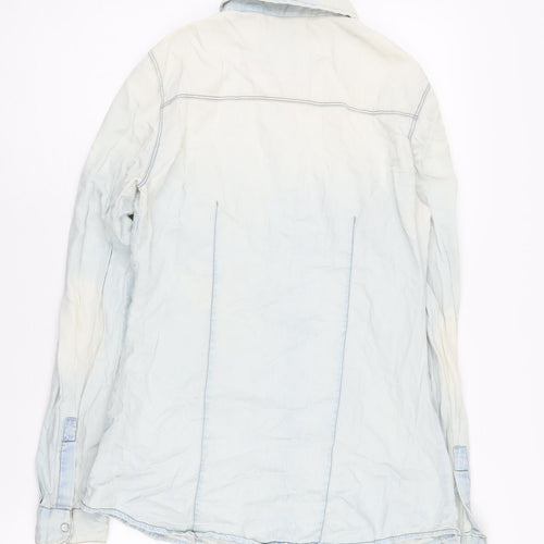 Stradivarius Women's Denim Blue Button-Up Shirt S