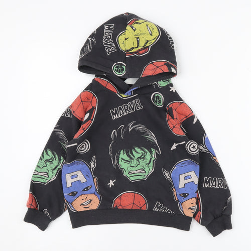 H&M Boys Black Marvel Pullover Hoodie 4-6 Years