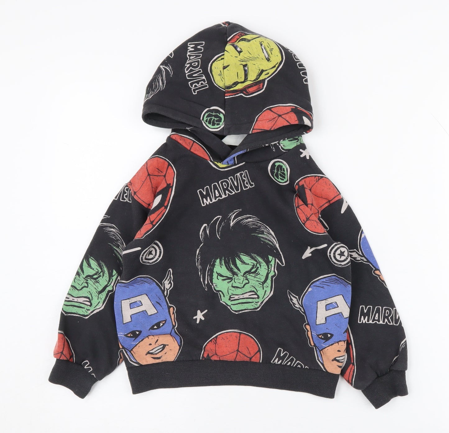 H&M Boys Black Marvel Pullover Hoodie 4-6 Years