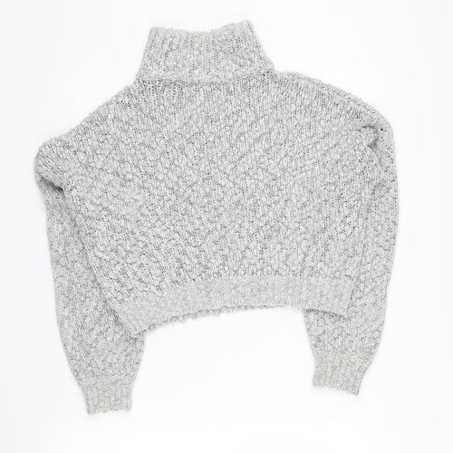 Hollister Women's Grey Chunky-Knit Roll Neck Jumper, S