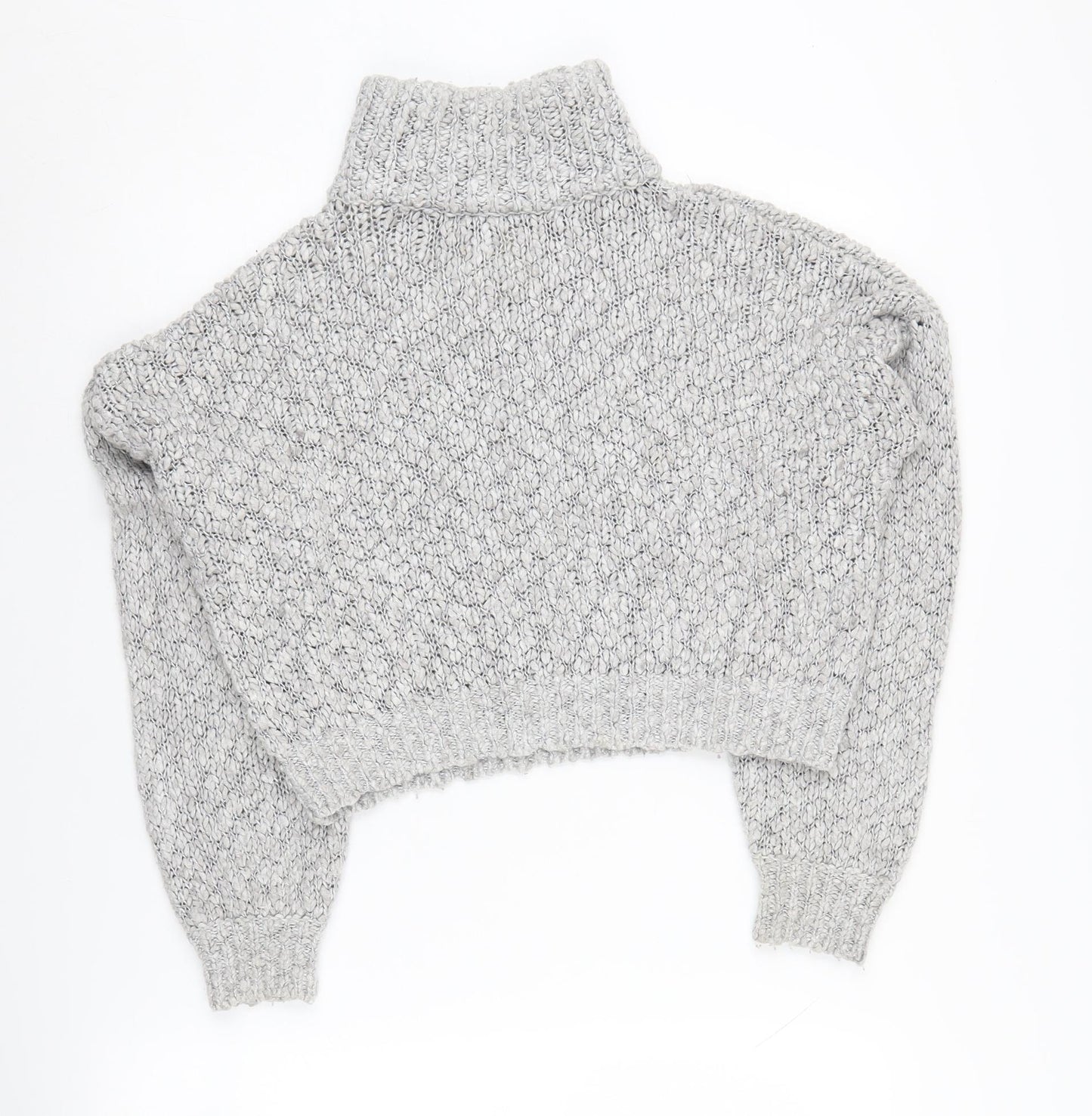 Hollister Women's Grey Chunky-Knit Roll Neck Jumper, S