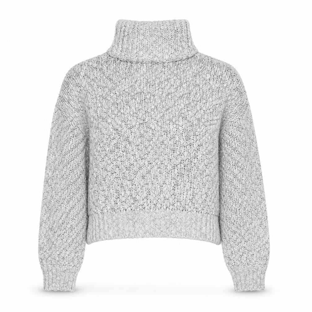Front view of Hollister Women's Grey Chunky-Knit Roll Neck Jumper, S