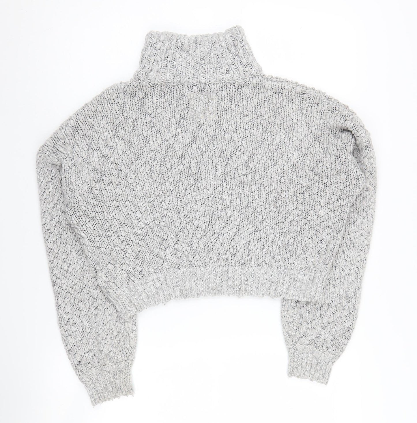 Hollister Women's Grey Chunky-Knit Roll Neck Jumper, S