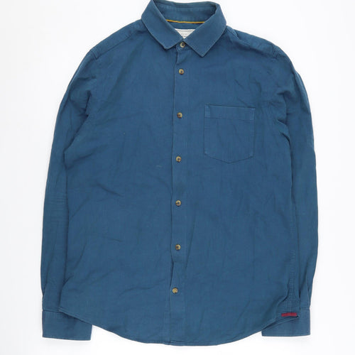 John Lewis Men's Blue Cotton Casual Button-Up Shirt
