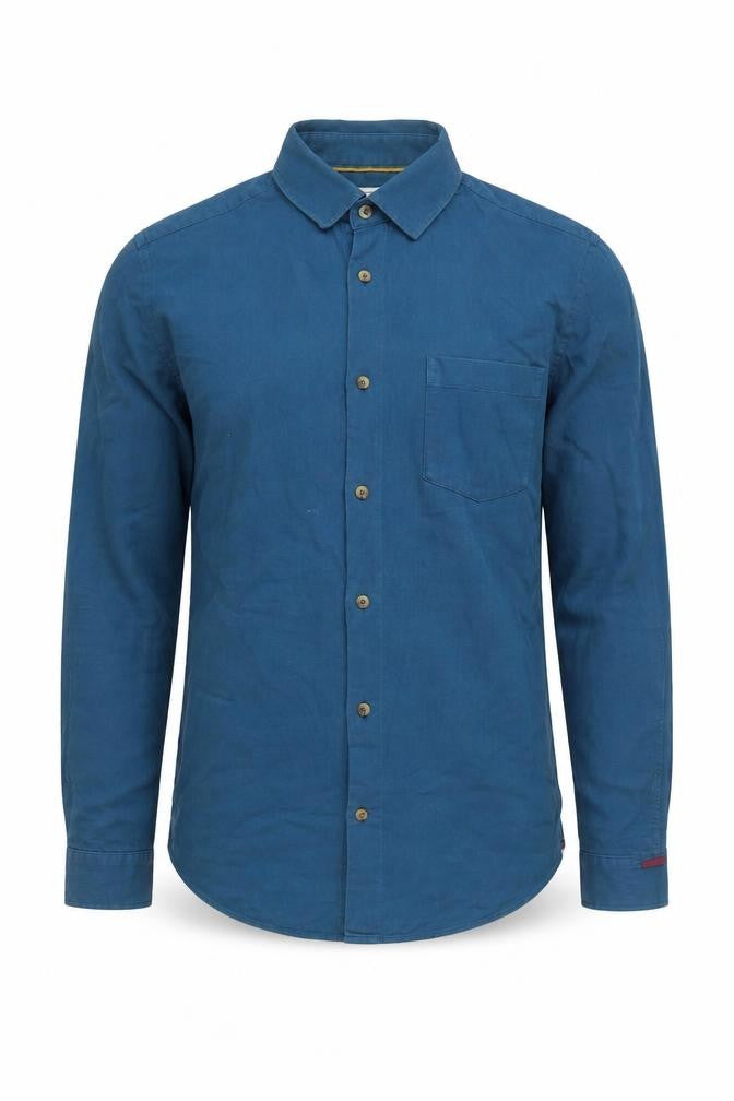 Front view of John Lewis Men's Blue Cotton Casual Button-Up Shirt