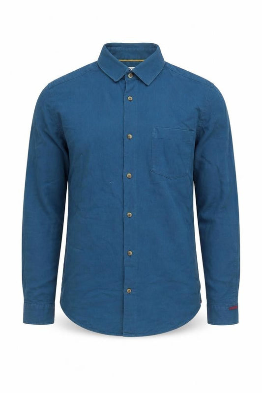 Front view of John Lewis Men's Blue Cotton Casual Button-Up Shirt