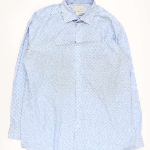 Next Men's Blue Geometric Long Sleeve Shirt, Size 16.5