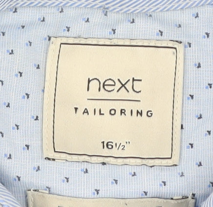 Next Men's Blue Geometric Long Sleeve Shirt, Size 16.5