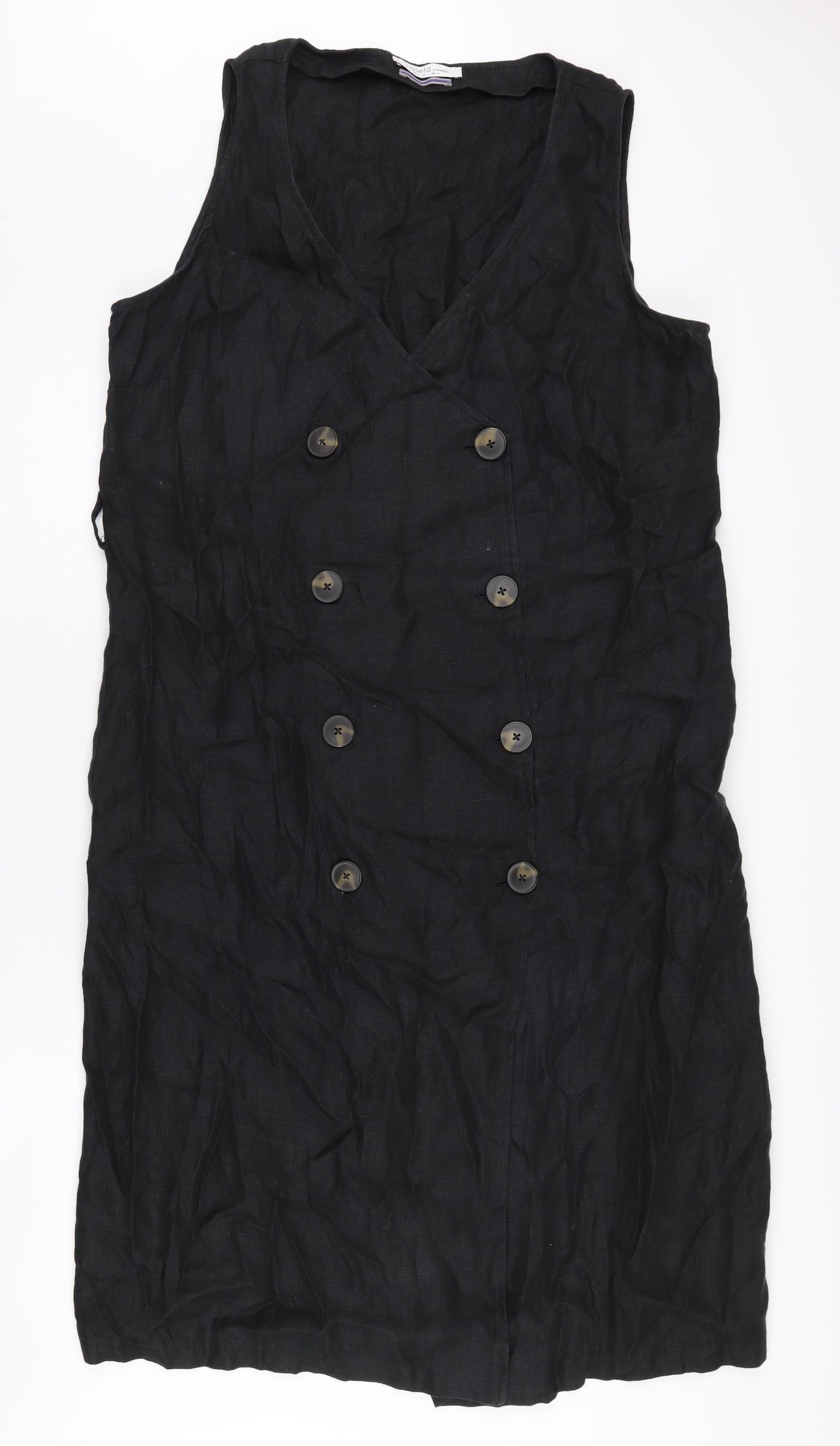 Violeta by Mango Women's Black Sleeveless Linen Dress M