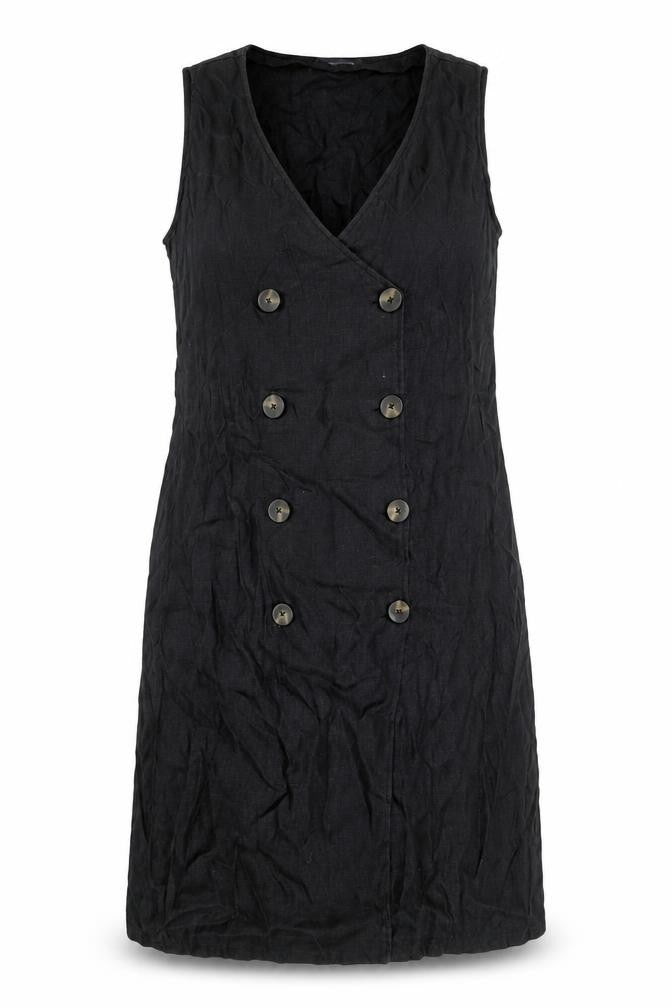 Front view of Violeta by Mango Women's Black Sleeveless Linen Dress M
