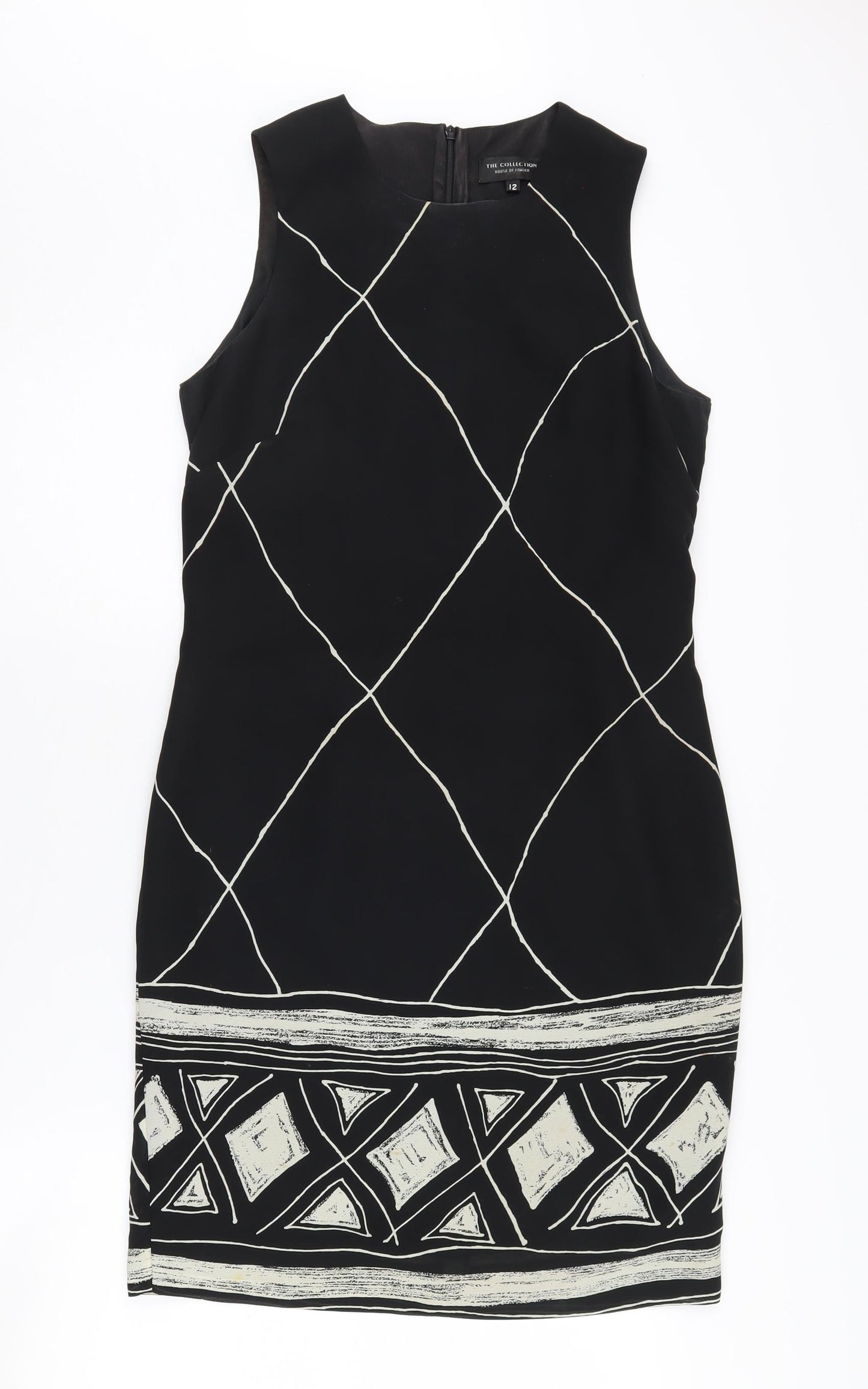 House of Fraser Women's Black Geometric Sleeveless Dress, Size 12