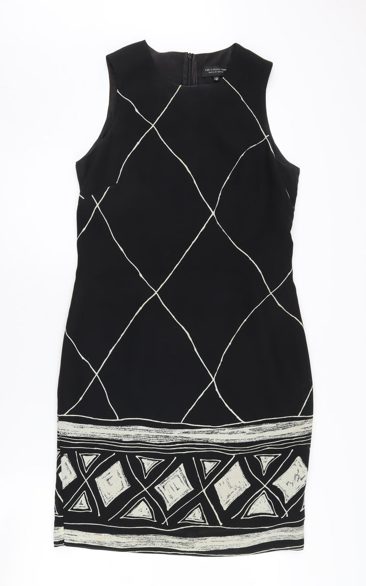 House of Fraser Women's Black Geometric Sleeveless Dress, Size 12
