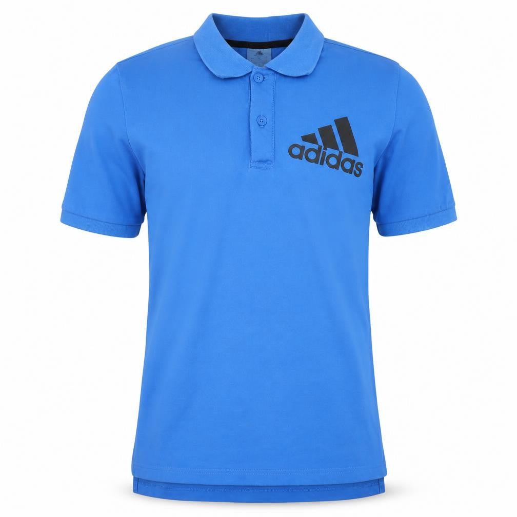Front view of Adidas Men's Blue Polo Shirt, size S, Logo Accent