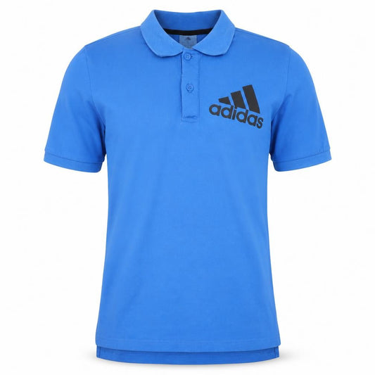 Front view of Adidas Men's Blue Polo Shirt, size S, Logo Accent