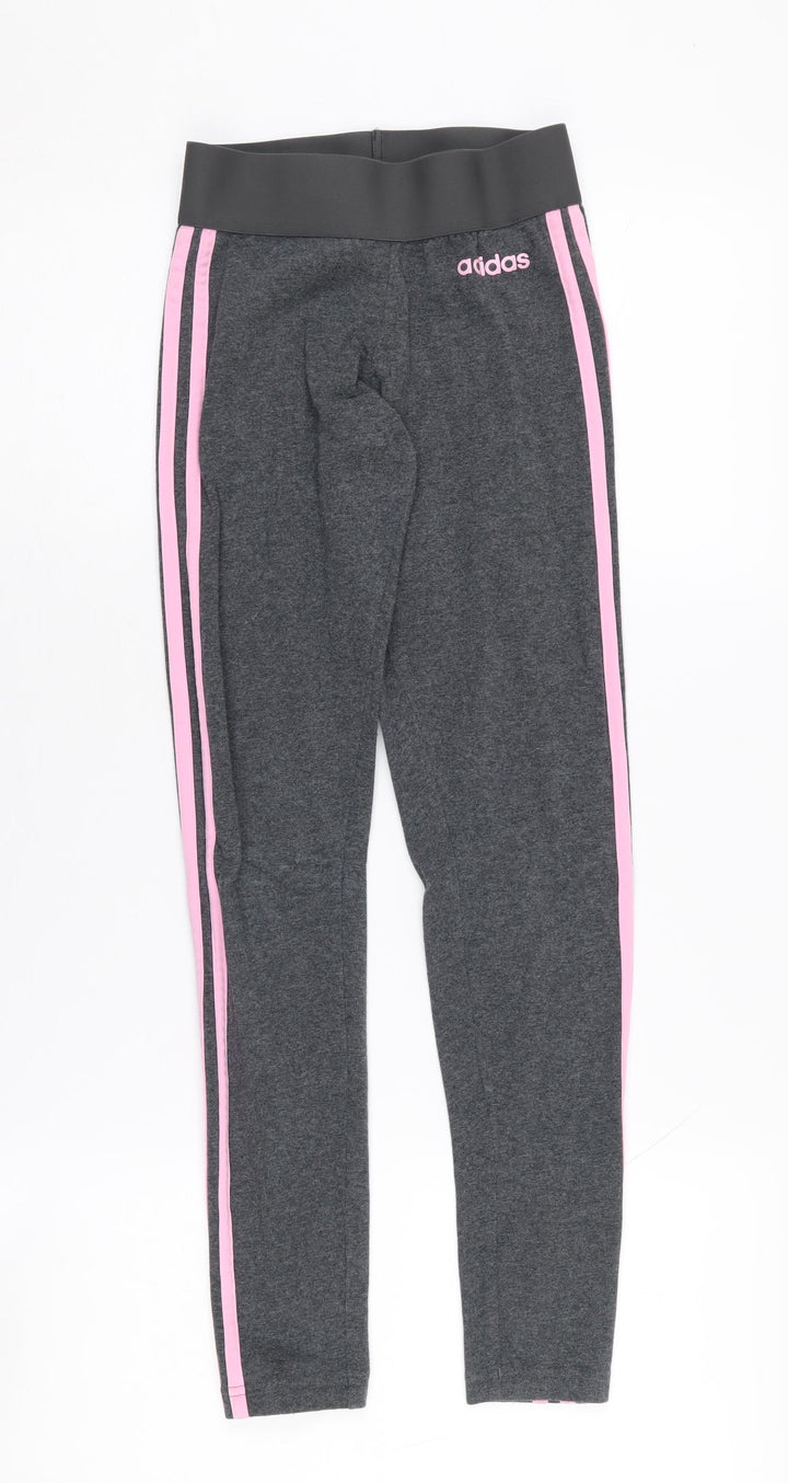 adidas Girls Grey Pink Leggings 2XS, Slim Fit Activewear
