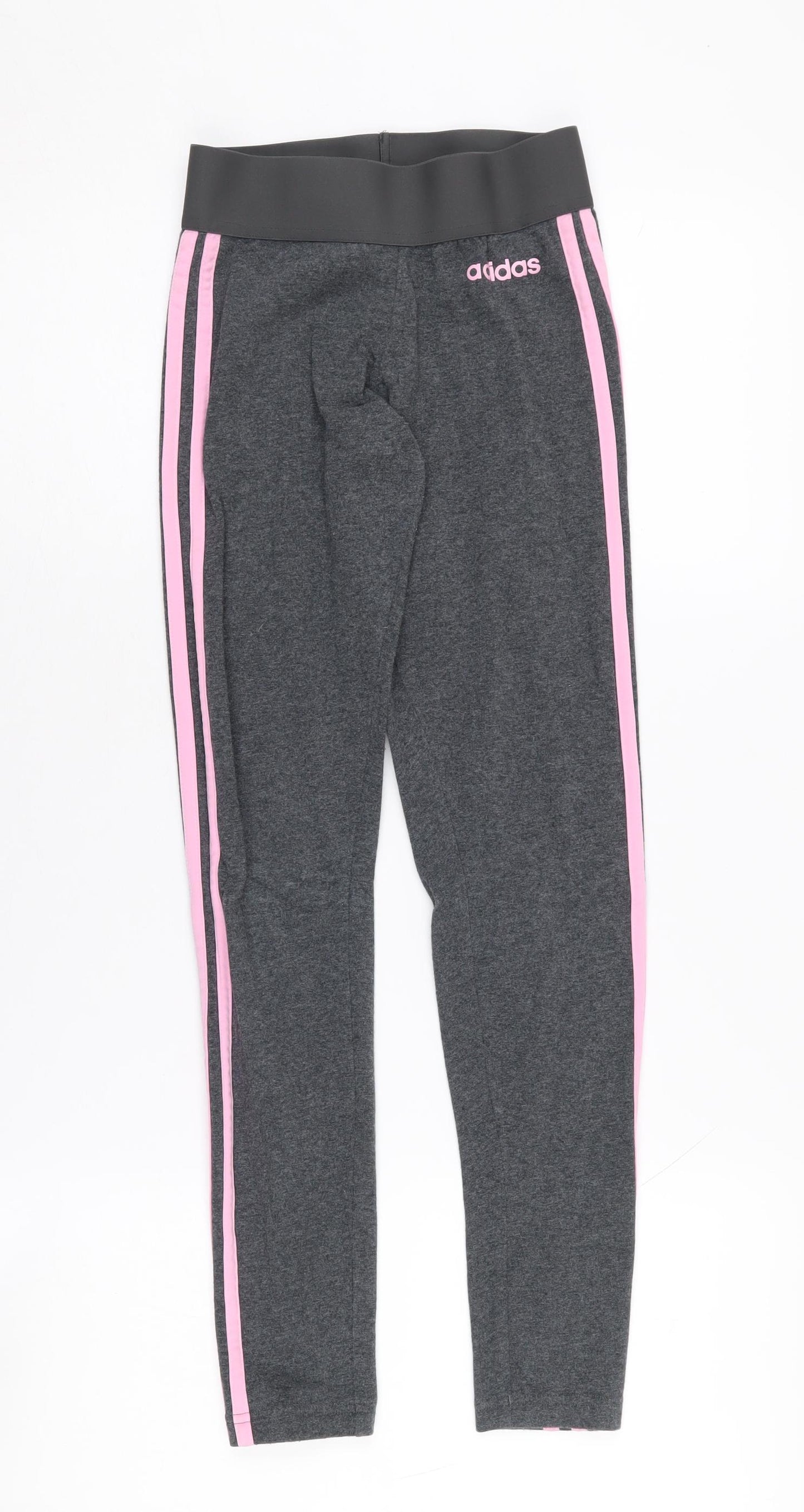 adidas Girls Grey Pink Leggings 2XS, Slim Fit Activewear