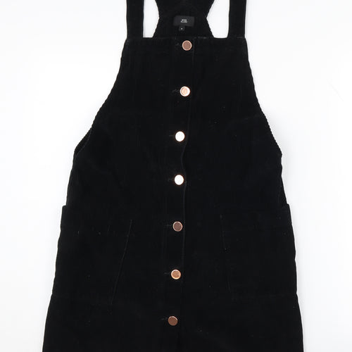 River Island Black Corduroy Pinafore Dress, Size 10