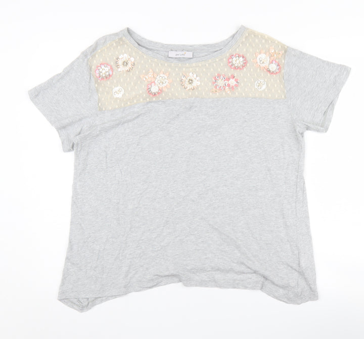 Marks and Spencer Women's Grey Embroidered T-Shirt Size 14