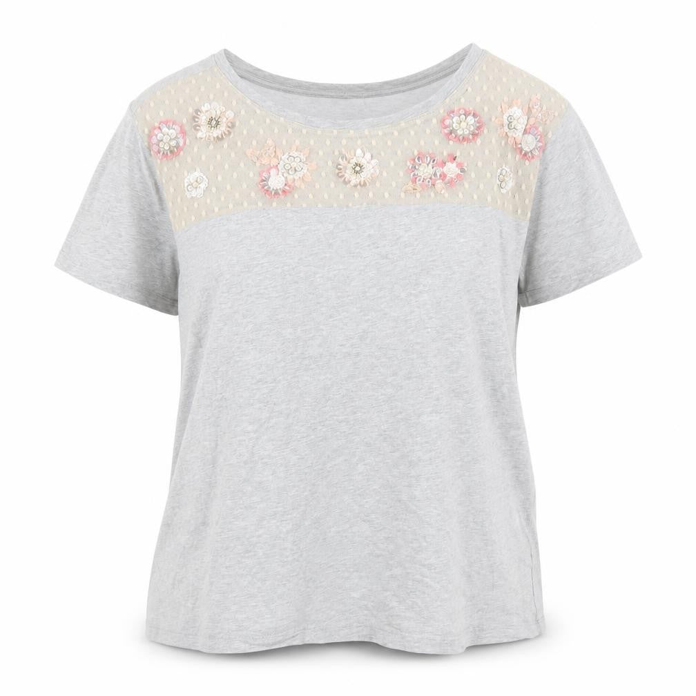 Front view of Marks & Spencer Women's Grey Embroidered T-Shirt, size 14