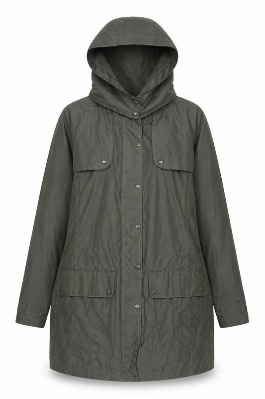 Front view of Cotton Traders Women’s Green Parka Jacket, size UK 12
