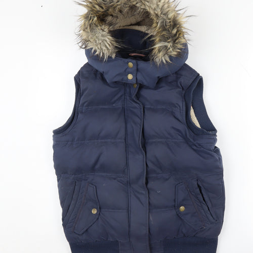 Fat Face Women's Blue Puffer Waistcoat Hooded Size 10