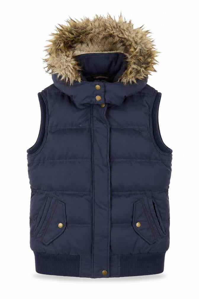 Fat Face Women's Blue Puffer Waistcoat Hooded Size 10