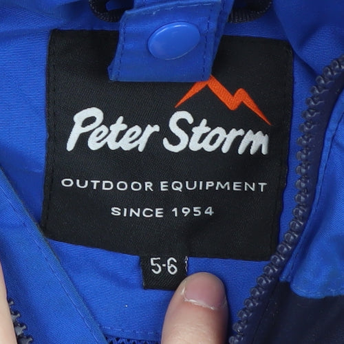 Peter Storm Boys Blue Parka Jacket 5-6 Years Waterproof Hoodie