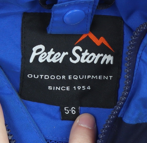 Peter Storm Boys Blue Parka Jacket 5-6 Years Waterproof Hoodie