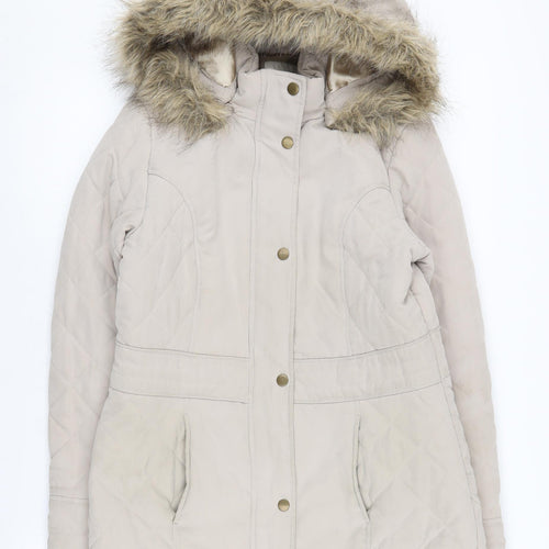 BHS Women's Beige Hooded Puffer Coat Size 10
