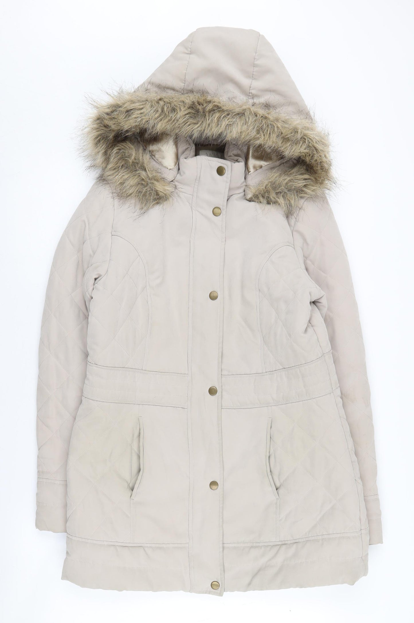 BHS Women's Beige Hooded Puffer Coat Size 10