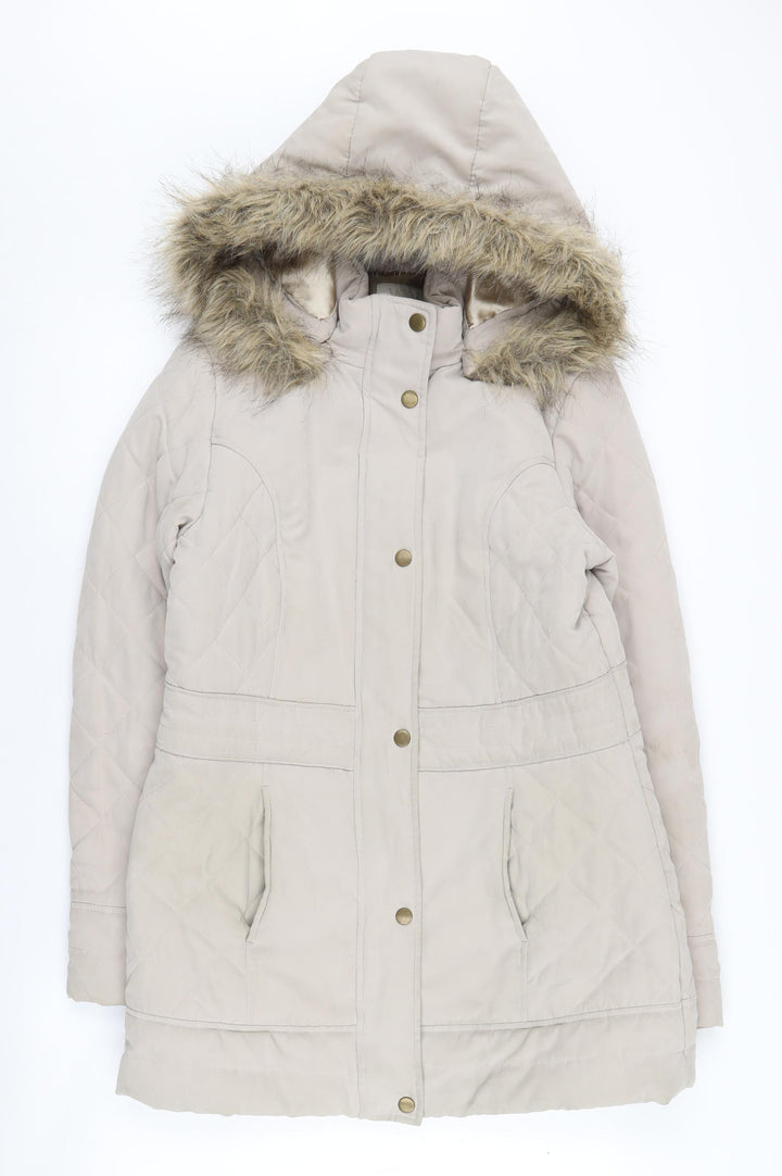 BHS Women's Beige Hooded Puffer Coat Size 10
