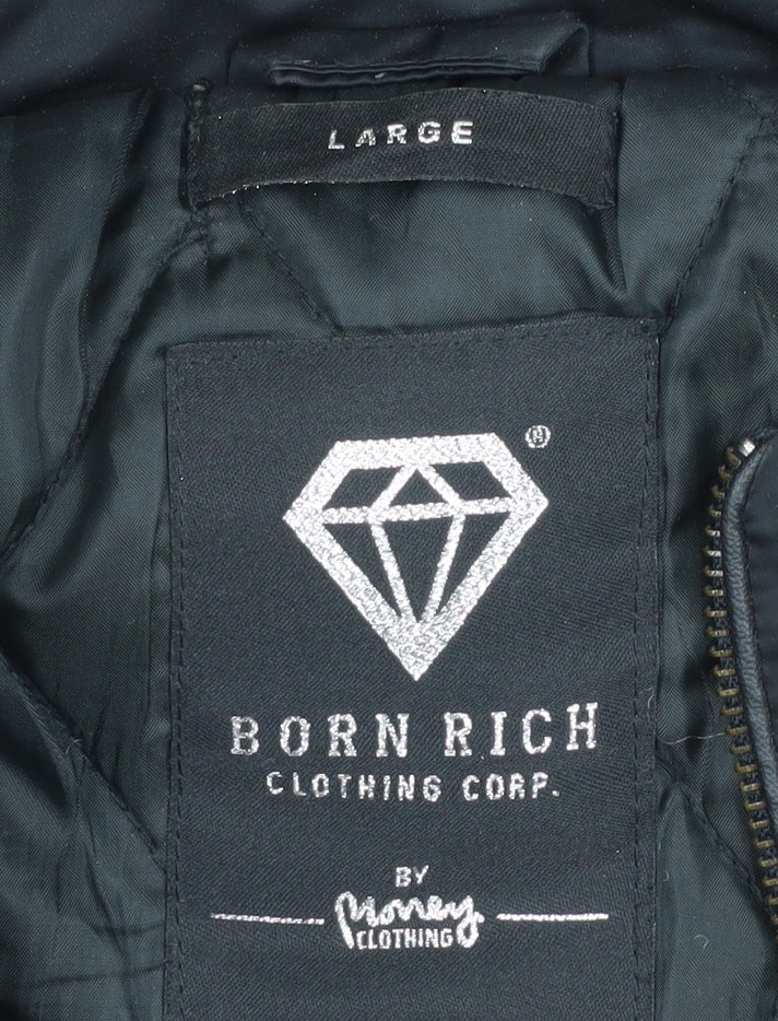 Born Rich Men's Black Bomber Jacket - Large, Casual Style