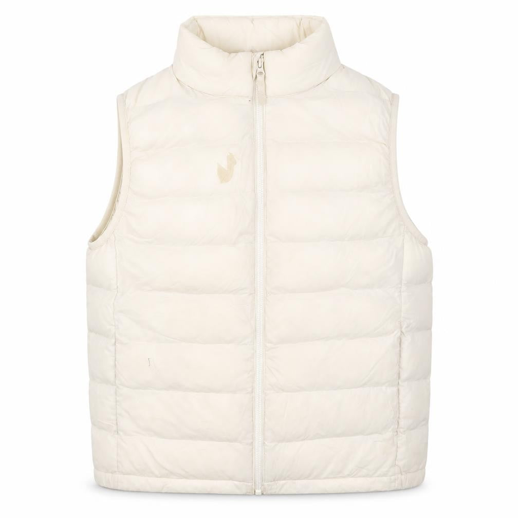 Front view of Uniqlo girls’' white puffer jacket, size 11-12, years