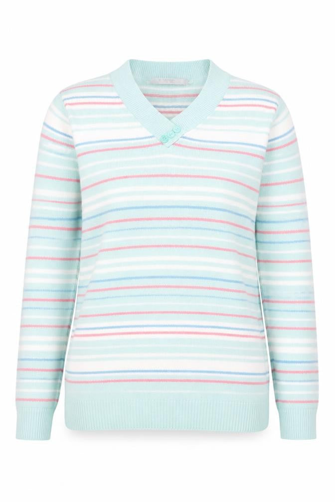 Front view of EWM Women's Multicoloured Striped jumper, size 10