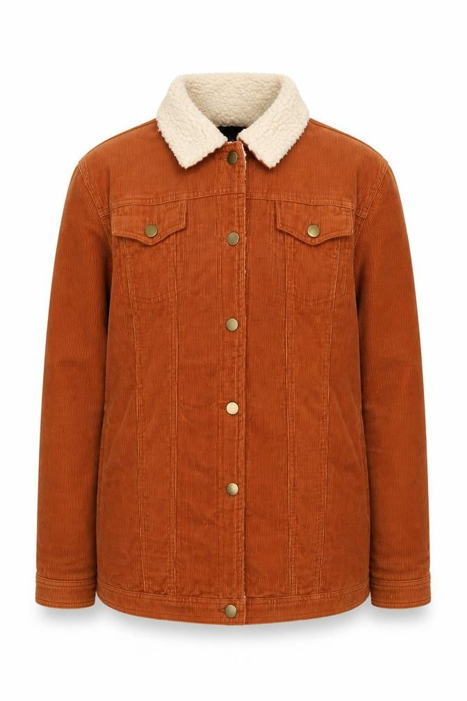 Front view of Boohoo Women's Brown Corduroy Jacket UK 14